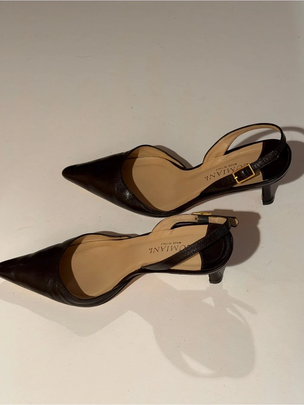 Lumiani Women's Pointed Slingback Pumps Dark Brown Leather Size 6 Italian Made
